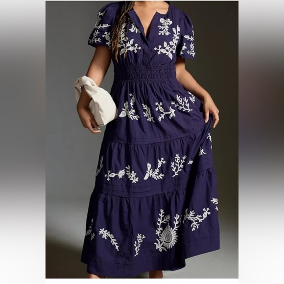 Anthropologie Somerset Maxi Dress, Embroidered Edition Navy L EUC - Picture 3 of 11
